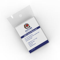 Elite Card Pro 100 card sleeves pack, clear protective sleeves for trading cards, board games, and collectibles in a white box with blue label.